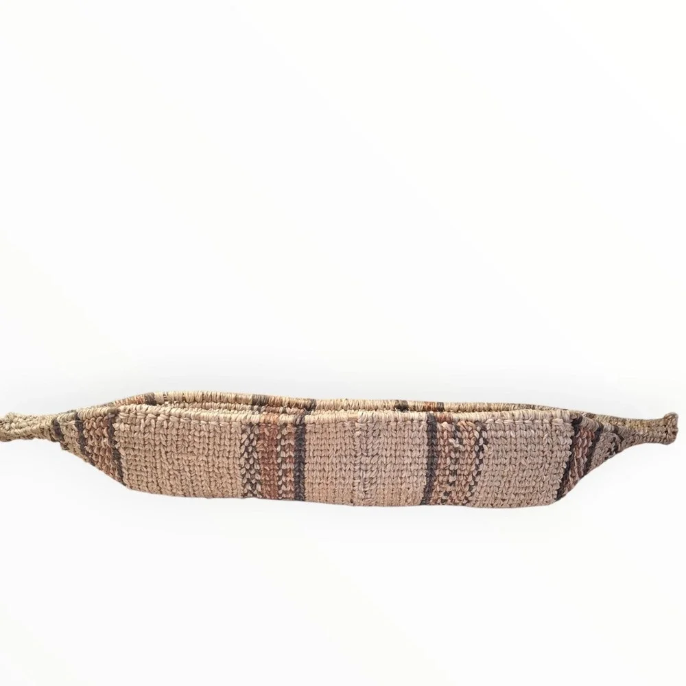 Vintage Ethiopian Hand-Woven Gambela Canoe Bread Basket African Folk Art